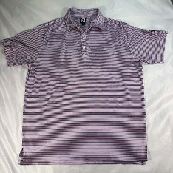 FootJoy Polo Mens XL Purple Pink Striped Short Sleeve Casual Golf Shirt Adult - Picture 1 of 6